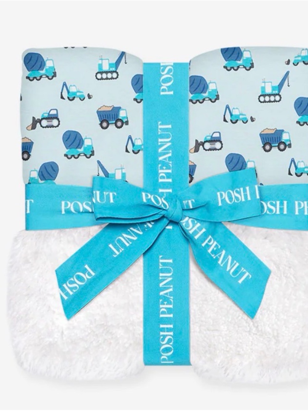 Posh Peanut Blue and White Construction Truck Baby Blanket Set